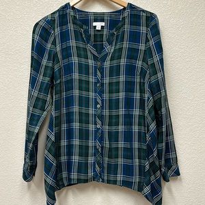 J. Jill tartan plaid 100% rayon blouse size XS petite